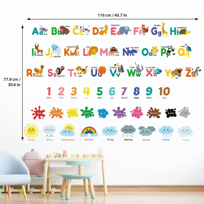 DECOWALL DS12-8070N Animal Alphabet Numbers Colour Weather Kids Wall Stickers Decals playroom Letters Decor Bedroom ABC Nursery Classroom Toddlers Learning Educational Baby Rainbow Colorful - Image 5